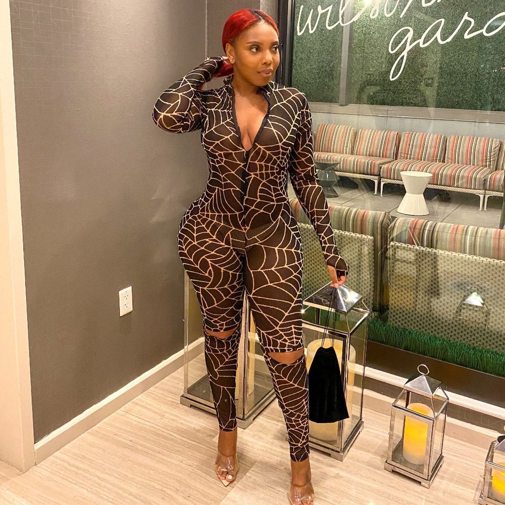 Caught In A Web Mesh Jumpsuit